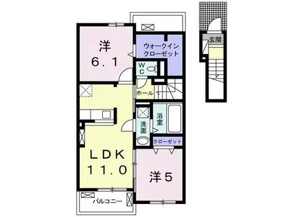 ライフステージ四万十II(2LDK/2階)の間取り写真