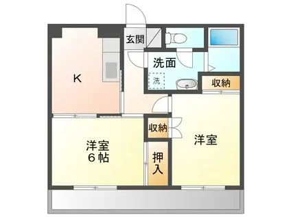 レジデンス島B棟(2K/4階)の間取り写真