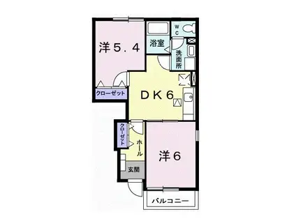 グリーングラス(2DK/1階)の間取り写真