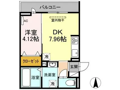 つむぎテラシア 壱番館(1DK/2階)の間取り写真