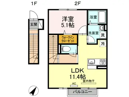 喜宝 JONO(1LDK/2階)の間取り写真