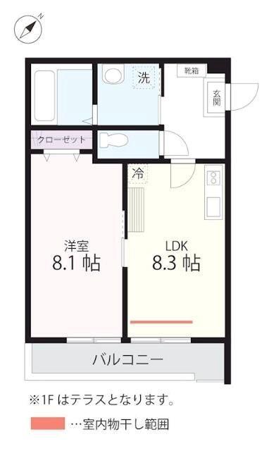 QUIET CRAB HOUSE MIX三ツ沢下町(1LDK/1階)の間取り写真