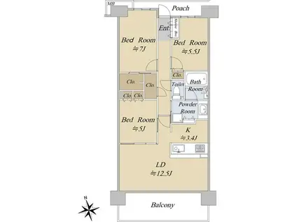 メガシティテラス(3LDK/7階)の間取り写真