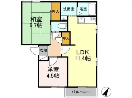 アペックス日進E(2LDK/2階)の間取り写真