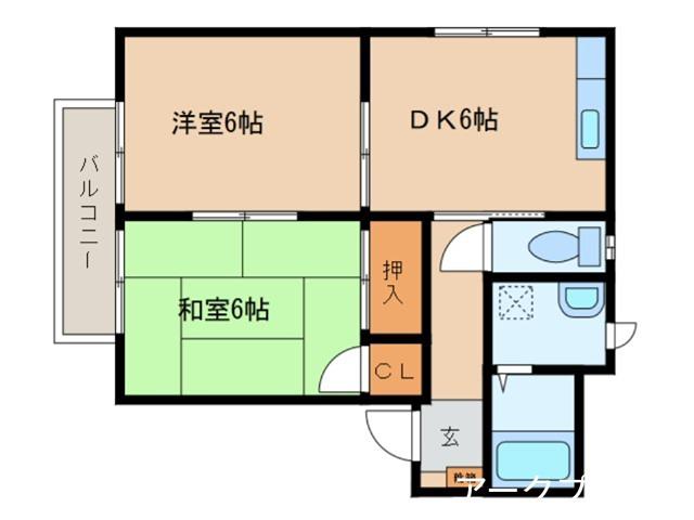 Fクレッシェント(2DK/1階)の間取り写真