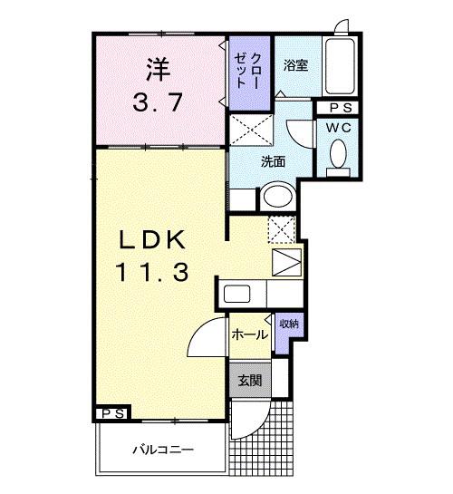 リヴィエールB(1LDK/1階)の間取り写真