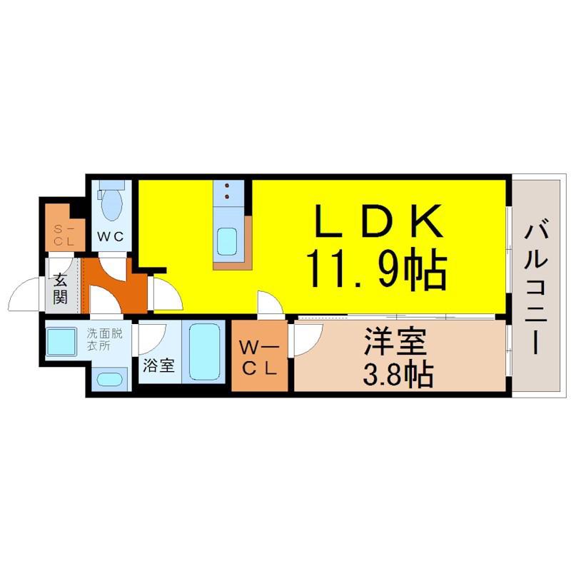 グリュック平和(1LDK/3階)の間取り写真
