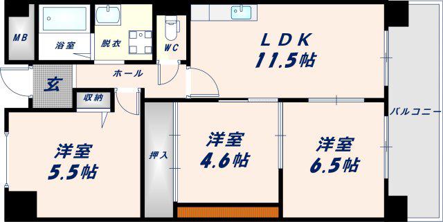 アンドユーイワキ東大阪(3LDK/9階)の間取り写真