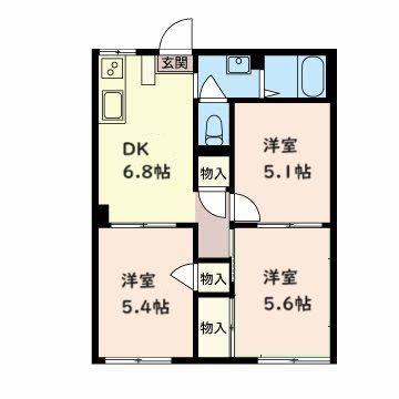 グリーンヒルズ B(3DK/2階)の間取り写真