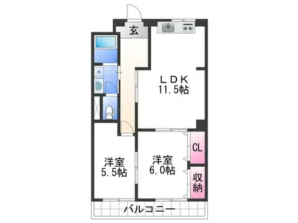 ハイツカドゼン(2LDK/2階)の間取り写真
