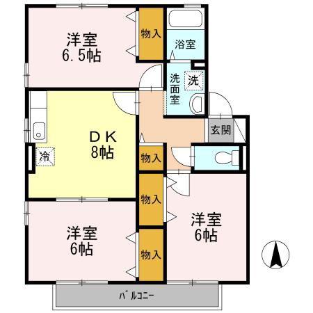 ウィルモア宮小路C(3DK/2階)の間取り写真