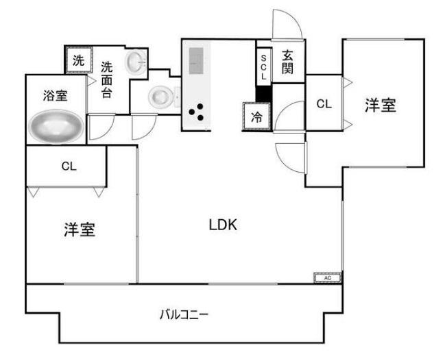 パーク・ヴィル伊勢佐木(2LDK/8階)の間取り写真