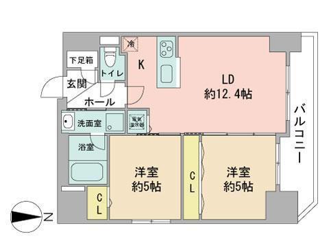 ラ・ソレイユ南2条(2LDK/9階)の間取り写真