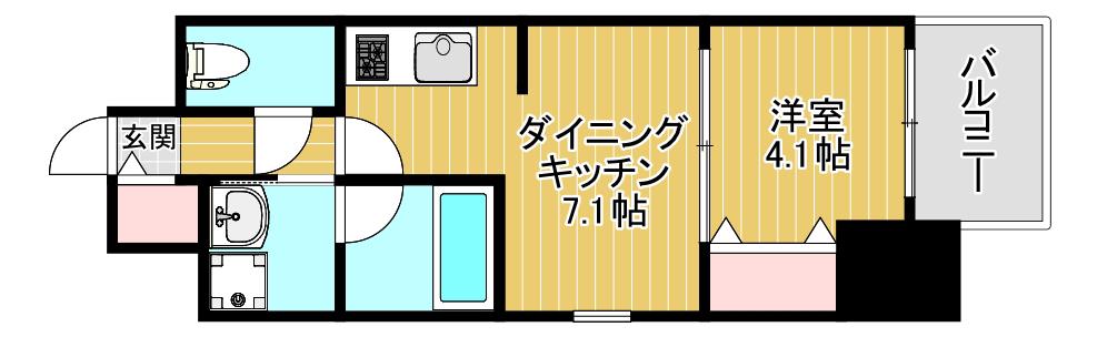 ドゥーエ立売堀(1DK/6階)の間取り写真