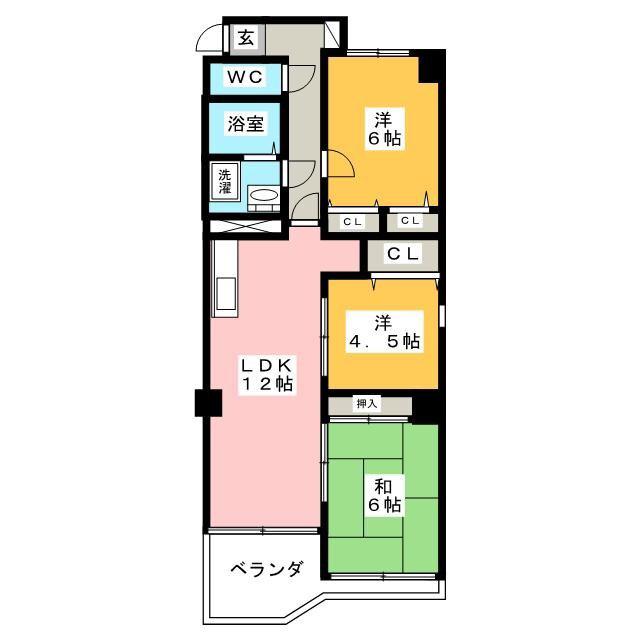 厚木グリーンコーポ(3LDK/5階)の間取り写真
