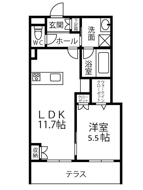 キルシュ ブリューテ 2(1LDK/1階)の間取り写真