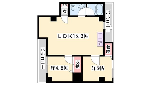 アルコ・ラ・カーサ安富(2LDK/4階)の間取り写真