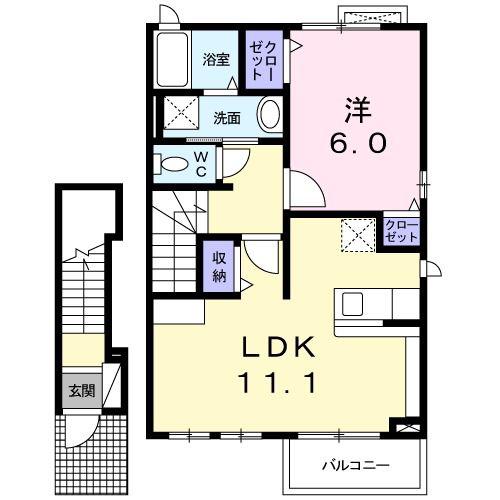 ボヌール大岩館(1LDK/2階)の間取り写真