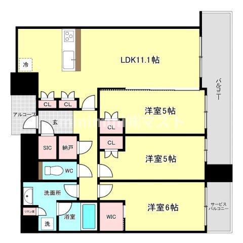 シエリアタワー中之島(3LDK/35階)の間取り写真