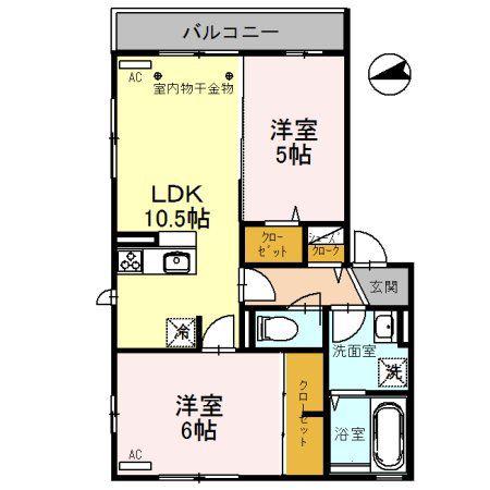 セジュール峯(2LDK/3階)の間取り写真