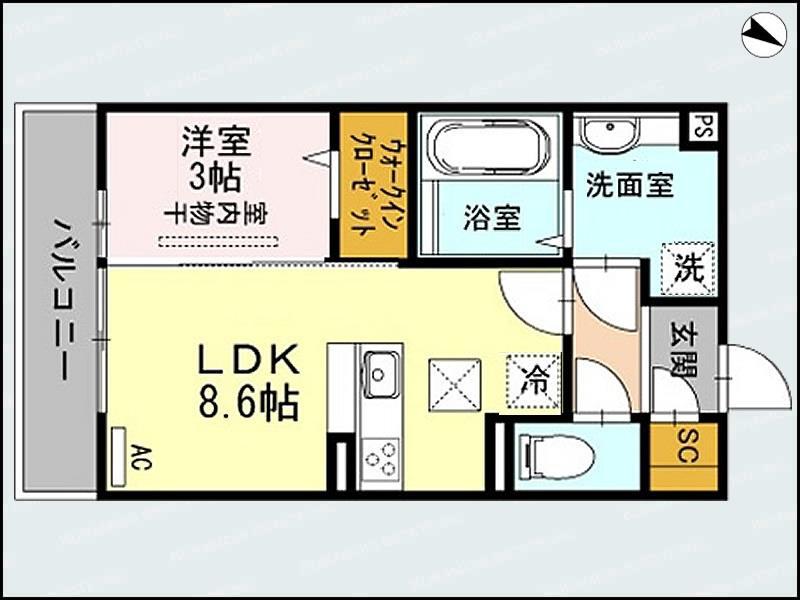 トリリオン(1LDK/2階)の間取り写真