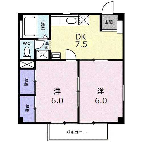 ニューシティさの(2DK/2階)の間取り写真