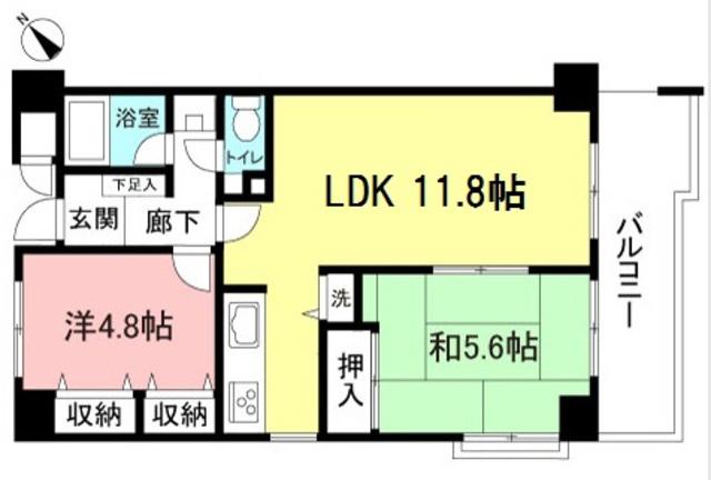 ハートピアイイダA棟(2LDK/4階)の間取り写真