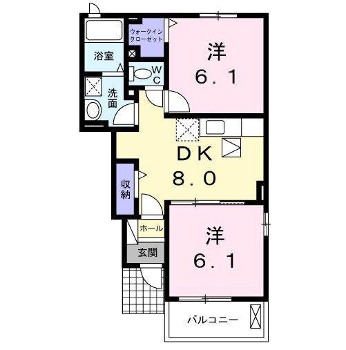 ソレイユK・II(2DK/1階)の間取り写真