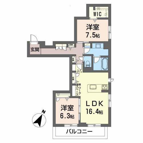 WINDERMERE(2LDK/1階)の間取り写真