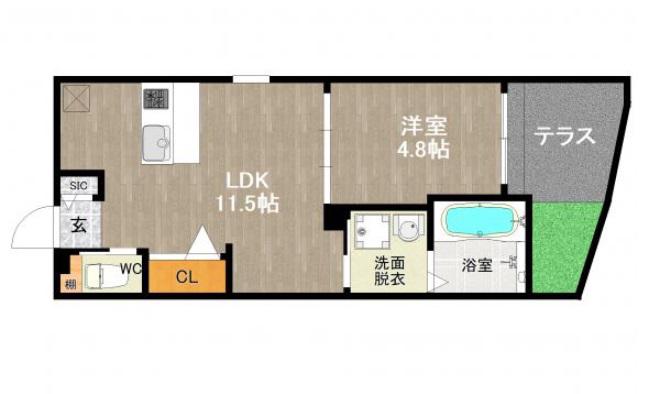 DREAMSTAGE博多南EIRA(1LDK/1階)の間取り写真