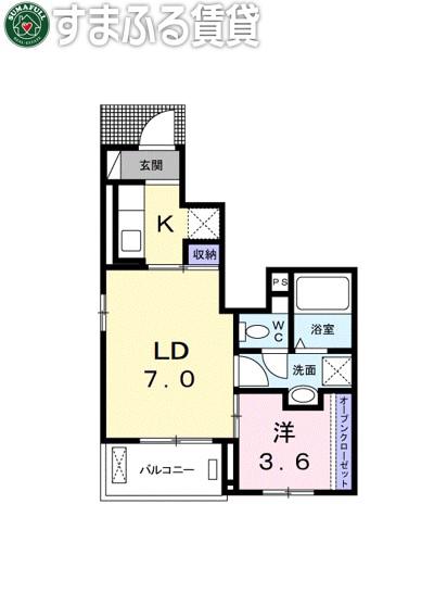 マジェスタ足洗(1LDK/1階)の間取り写真