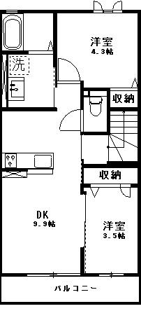ヴェル・アンジュ(2DK/2階)の間取り写真