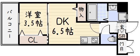 ギャラクシー西小倉(1DK/13階)の間取り写真