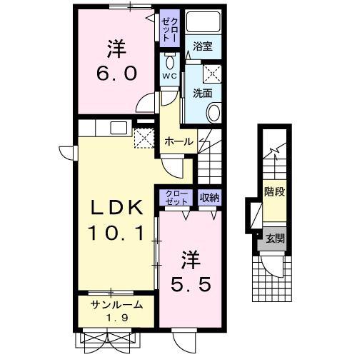 プリエ エトワール II(2LDK/2階)の間取り写真