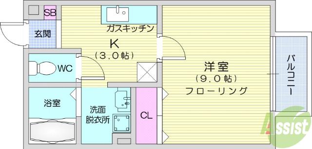 ヴィラージュ輝A棟(1K/2階)の間取り写真