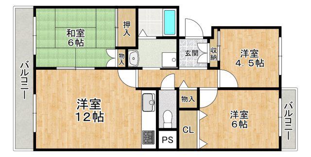 フォルク北千里E棟(3LDK/4階)の間取り写真