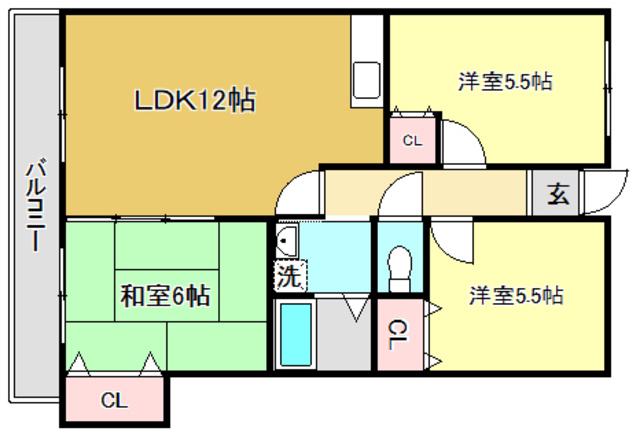 パルク・ド・ハギ(3LDK/6階)の間取り写真