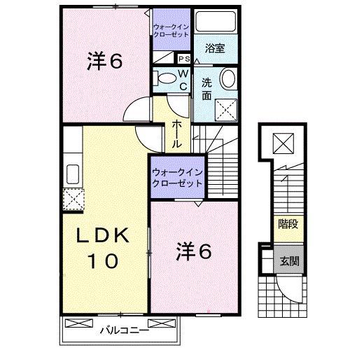 ヴァローレ(2LDK/2階)の間取り写真