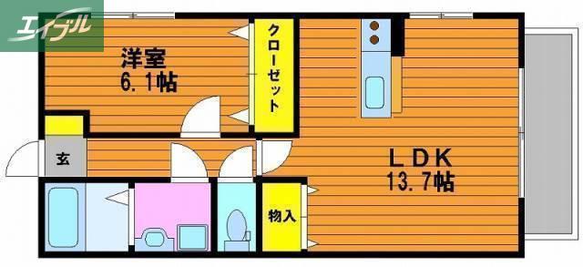 ウッディーバードB(1LDK/2階)の間取り写真