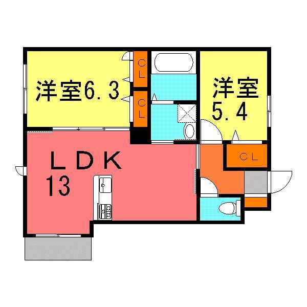 ドルミⅡ(2LDK/1階)の間取り写真