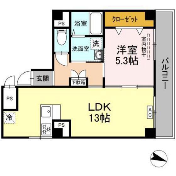 スクエアーハウス(1LDK/5階)の間取り写真