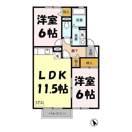 リヴィエールⅡ(2LDK/2階)の間取り写真