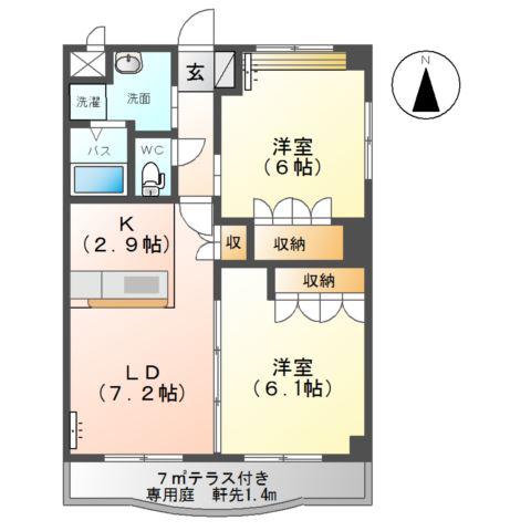 ロイヤルガーデン(2LDK/1階)の間取り写真