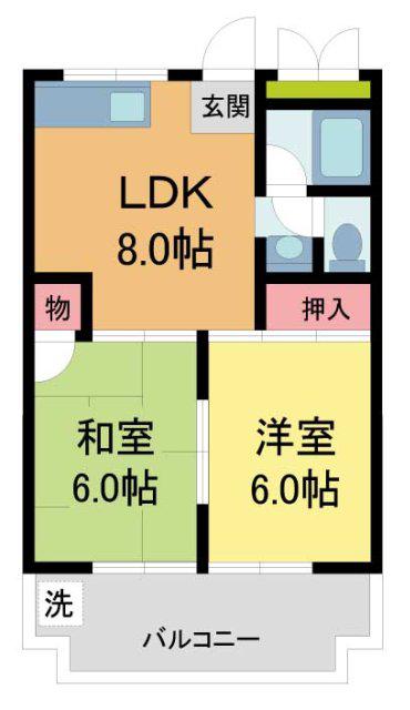 TOHOマンション第2(2LDK/3階)の間取り写真