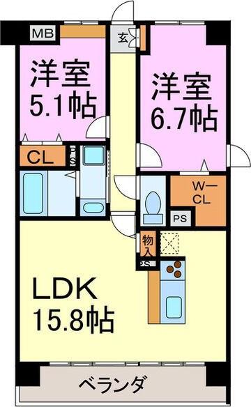 プラチナムスクエア(2LDK/5階)の間取り写真