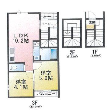 AVANTIA STAGE 中島新町(2LDK/3階)の間取り写真