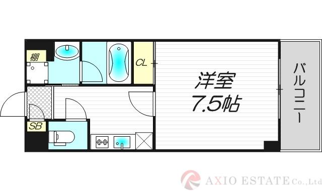アスヴェル阿波座BLUE EARTH(1K/2階)の間取り写真