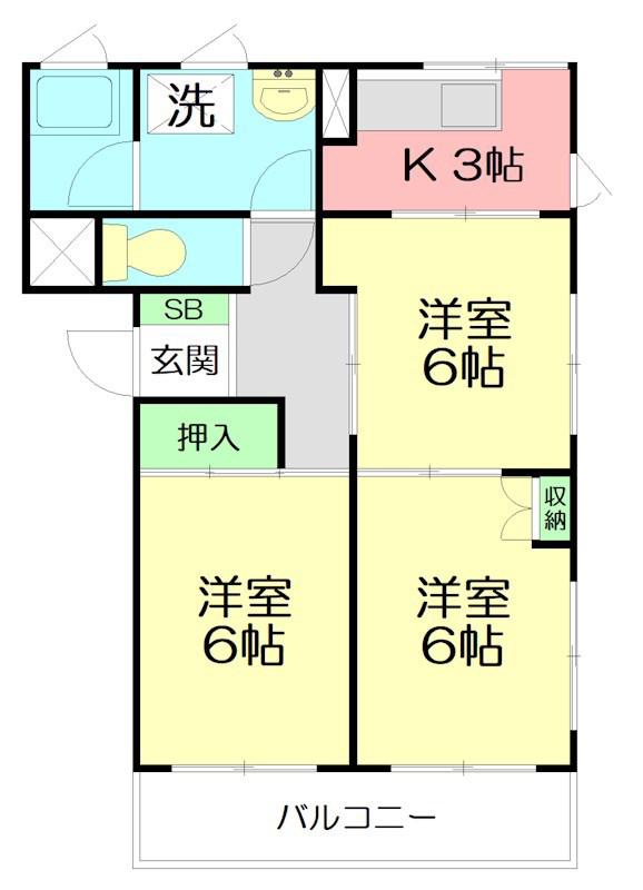 メゾン足柄(3K/2階)の間取り写真