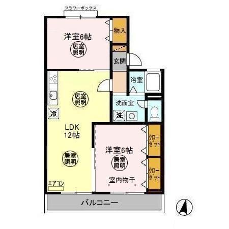 ウェルセッジ請西 II(2LDK/2階)の間取り写真