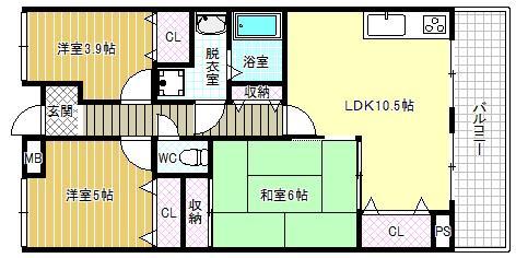 オーク一番館(3LDK/4階)の間取り写真